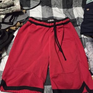 Red Mesh Athletic Shorts